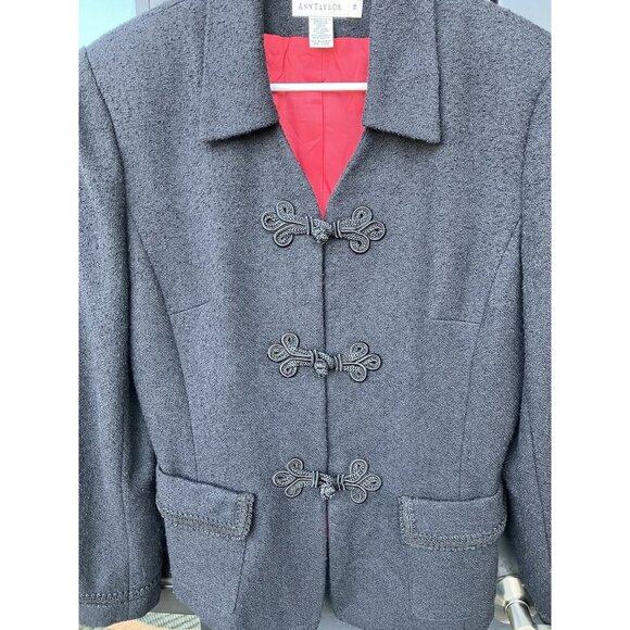 Vintage 90s Womens Black Blazer Frog Closures Soutache Trim Size‎ 14 Made in USA - Picture 10 of 10